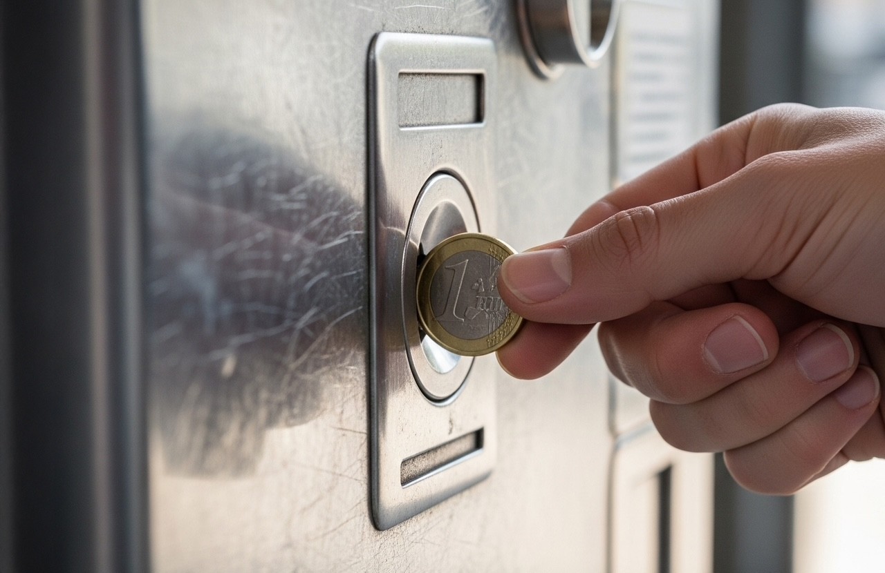 Ein-Euro-Münze wird in eingeworfen
Darstellung eines Einwurfs einer 1-Euro-Münze.